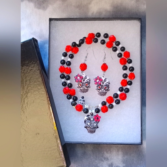 Handmade Sugar Skull Jewelry Set - Picture 6 of 6